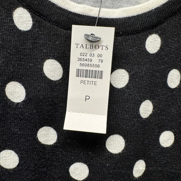 Talbots Sweater Shell Womens P Petite Black White Polka Dot Sleeveless Knit NEW - Picture 6 of 8
